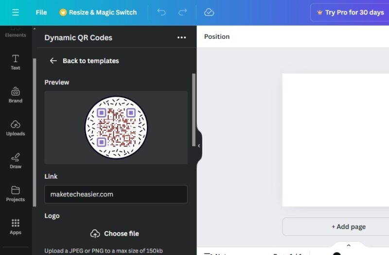 CanvaにダイナミックQRコードを追加