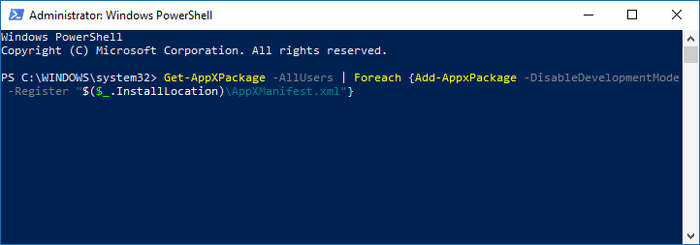 Digitazione del comando in PowerShell.