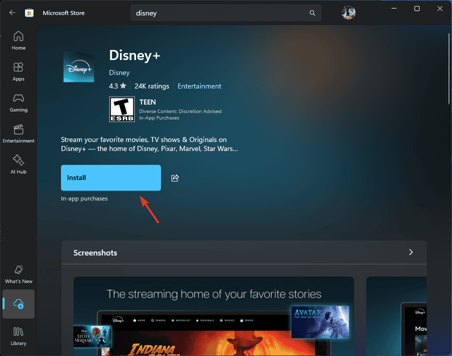 Installa app Disney Plus