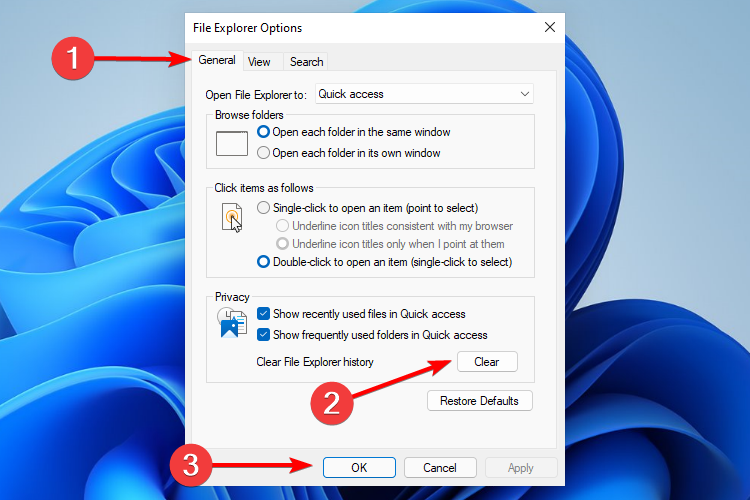 windows 11 explorer crash fix leeren Sie den Datei-Explorer-Verlauf