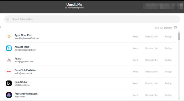 Unroll Me Abmeldeoption