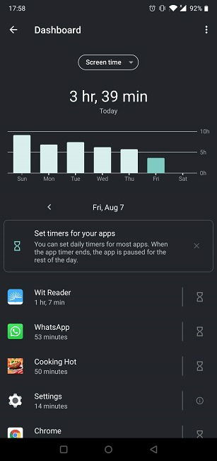 Attivare la modalità Notte su Android App Benessere Digitale Timer