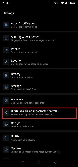 Attivare la modalità Notte su Android Aprire Benessere Digitale
