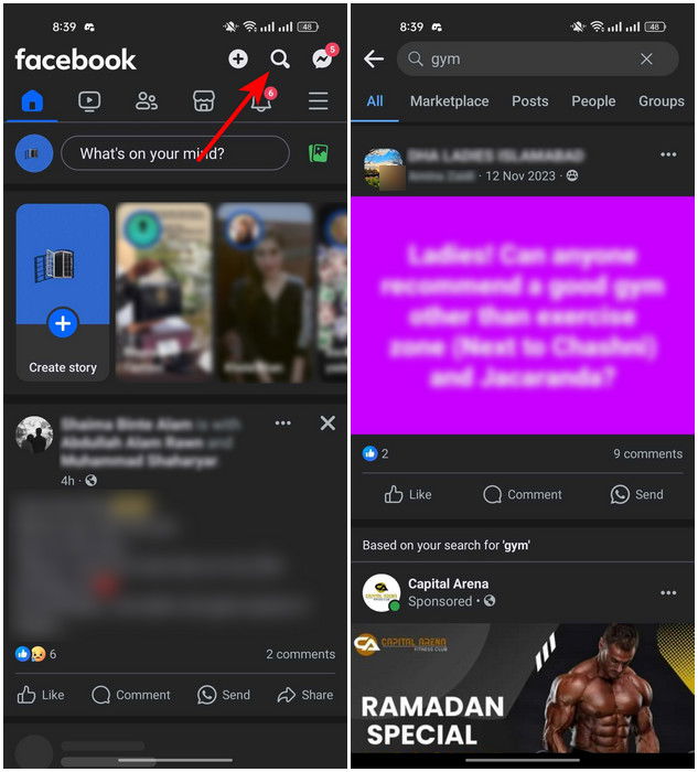 Facebook-Suche auf dem Telefon