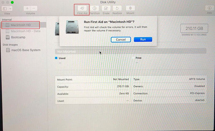 Первая помощь для исправления Mac, который не запускается