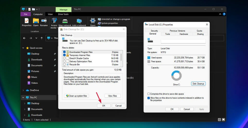 configuraciones de limpieza de disco windows 11