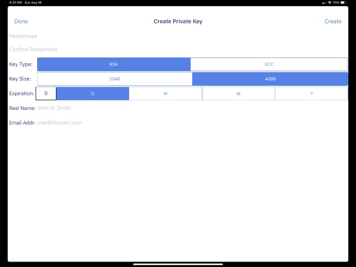 iPGMail Create Key