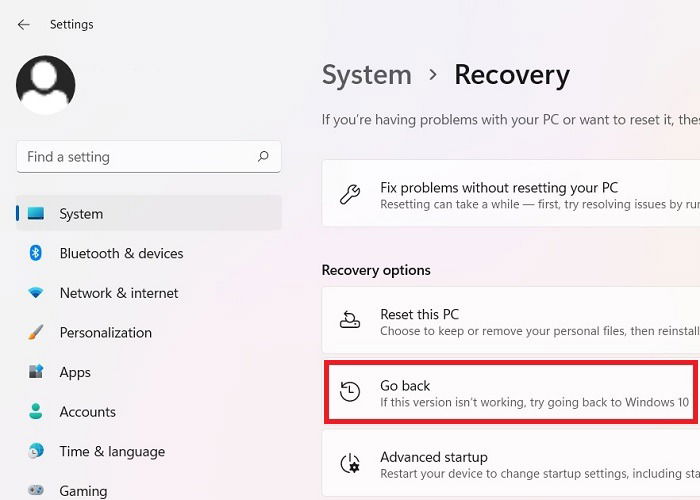 Windows11 Roll Back Windows10 Go Back Option