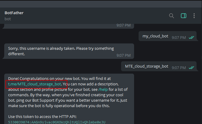 Usando Telegram Crea Bot 3