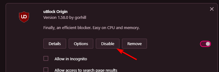 opera gx disable extension