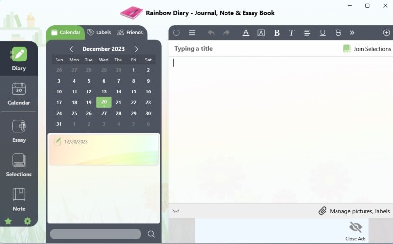 Utilizzando Rainbow Diary per aggiungere voci di diario.