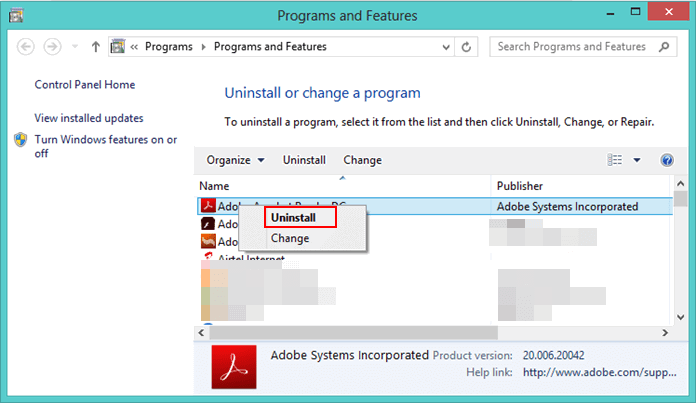 Disinstallando il programma dal Pannello di controllo.