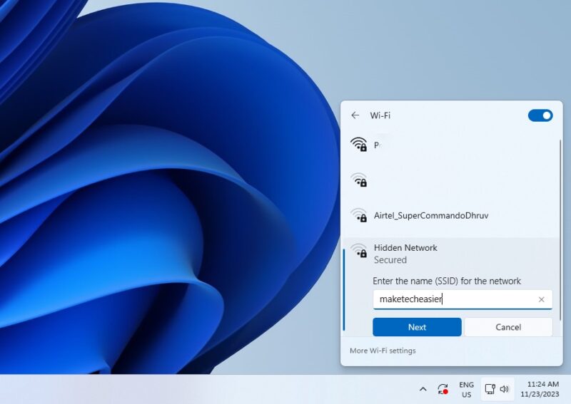 Скриншот Wi-Fi сетей на Windows 11