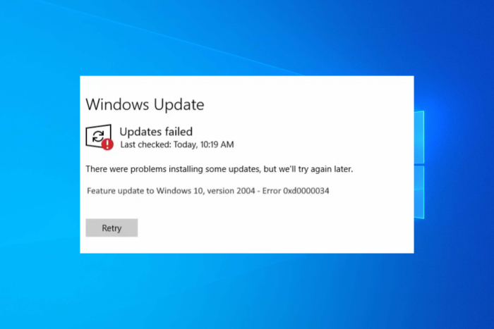 Ошибка обновления Windows Код 0xd000034 на Windows 10