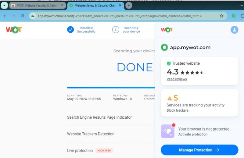 Utilizzo di WOT per determinare la sicurezza di un sito web prima di interagire con esso.