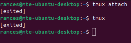 Un terminal montrant des sessions Tmux récemment fermées.