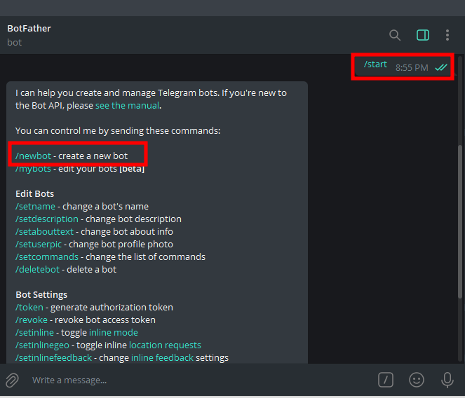 Usando Telegram Nuovo Bot
