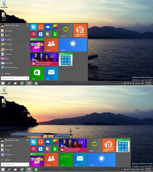 Menu Start espanso di Windows 10
