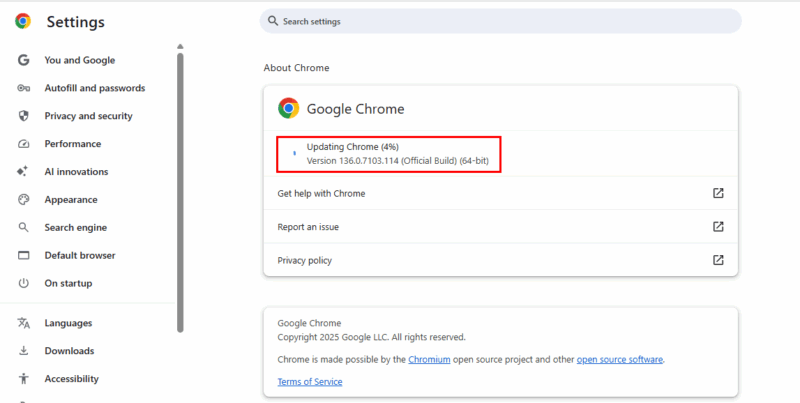 Chrome aktualisieren