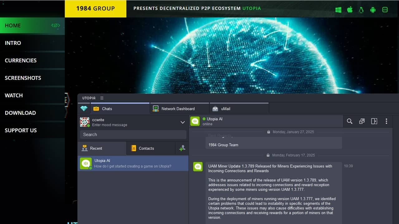 Utopias Website und Utopia-Client.