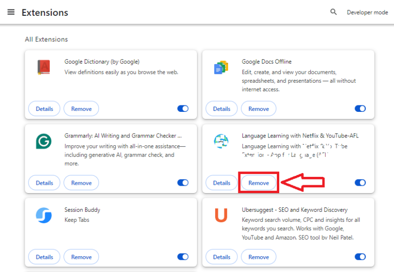 Rimuovi l'Estensione di Chrome per disabilitare l'avviso di Download Non Sicuro Bloccato su Chrome.