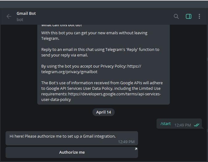 Usando Telegram Gmailbot 2