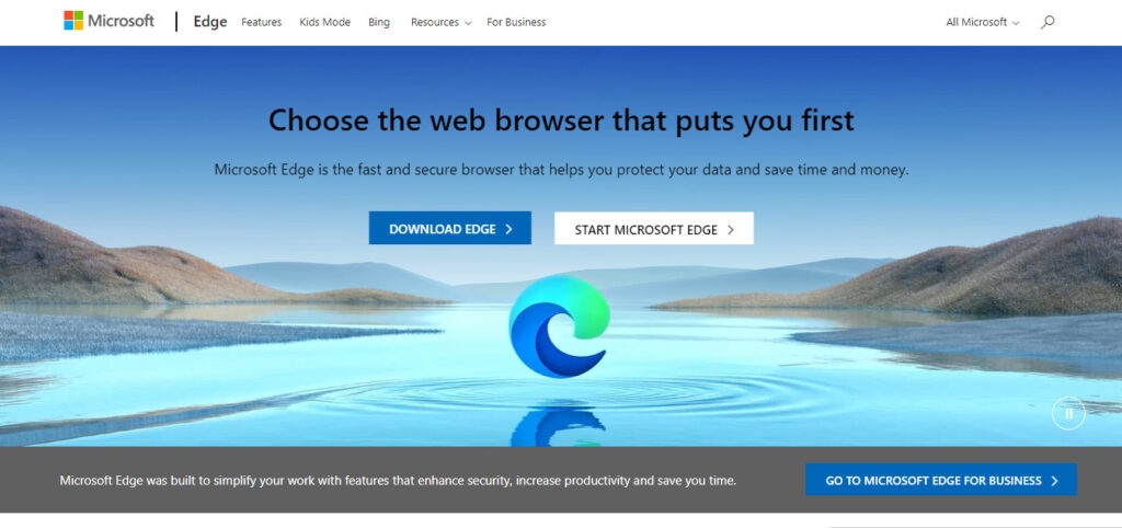 страница загрузки microsoft edge