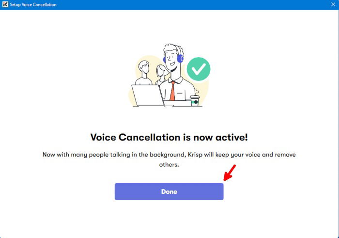 Krisp Preferences Setup Voice Cancellation Done