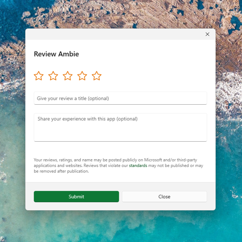 Neue UX für In-App-Bewertungsdialog im Store.