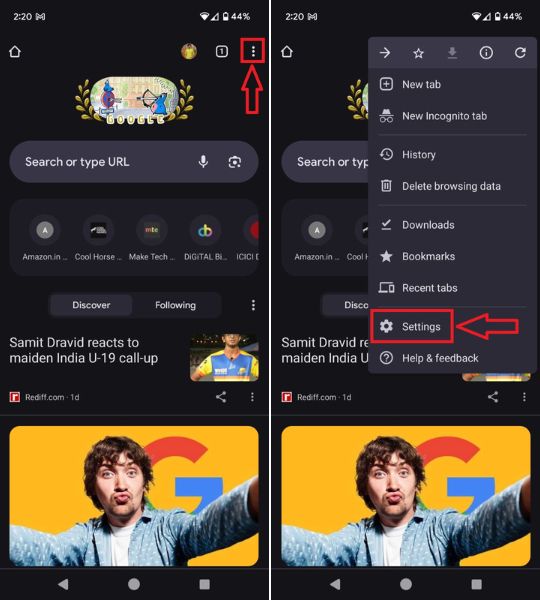 Apri le Impostazioni nel Browser Mobile Google Chrome.