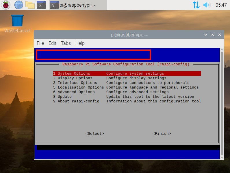 Screenshot des Raspberry Pi-Desktops, der ein Terminalfenster zeigt