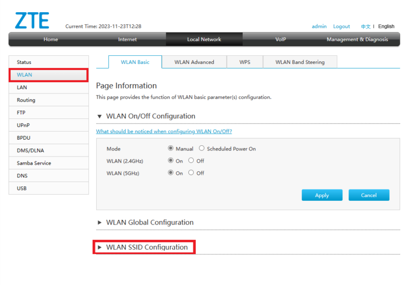 Скриншот настроек Wi-Fi маршрутизатора, Настройка WLAN SSID