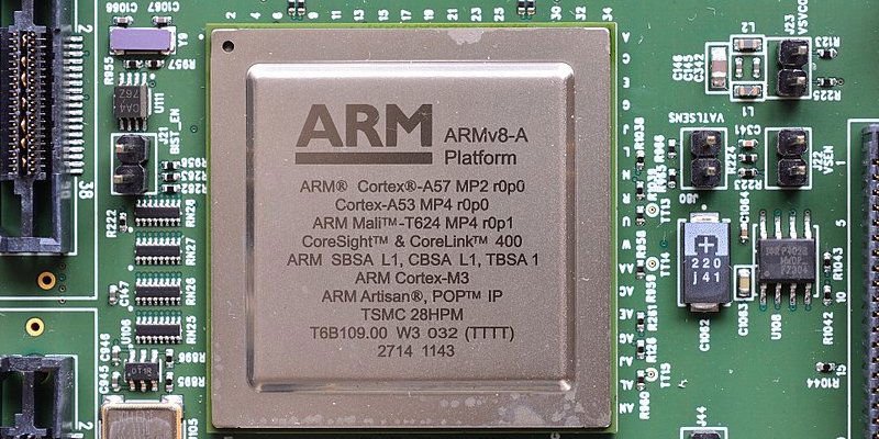 Un chip ARM sobre su placa