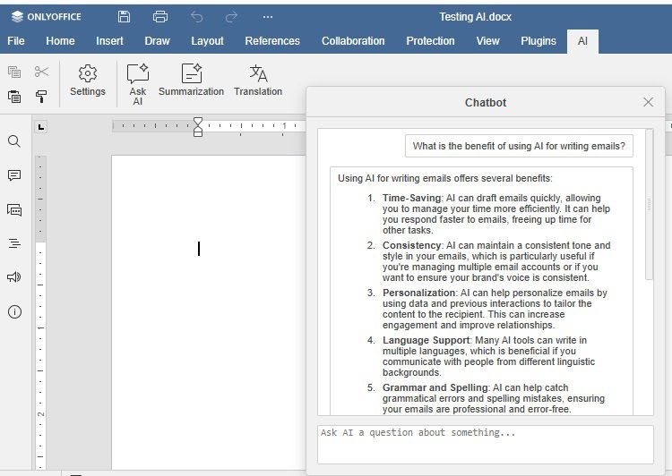 KI-Chatbot innerhalb von ONLYOFFICE.